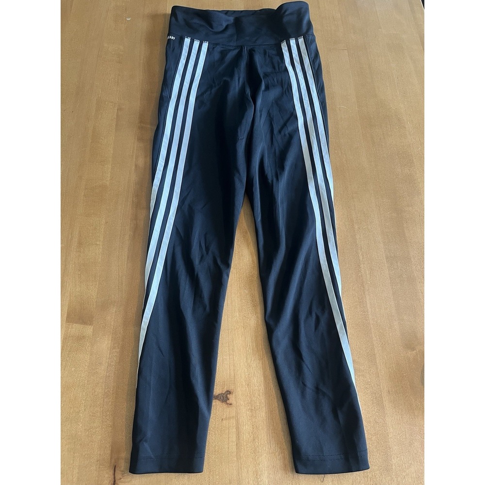 adidas AEROREADY Women's Striped Ankle Leggings Black White Size S Small Athlete